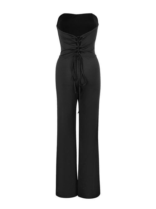 Strapless Fashion Lace-Up Back Jumpsuit