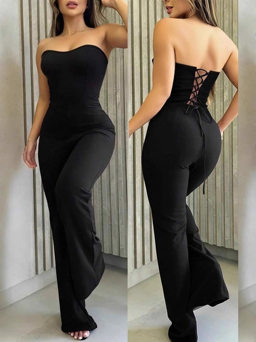 Strapless Fashion Lace-Up Back Jumpsuit